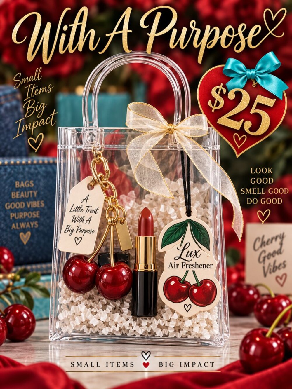 💜Double Cherry Bag charm, lippy, & "Lux" air freshener💜 1 of each per purchase